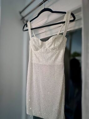 Oh Polly Ivory Beaded Bustier Mini Dress